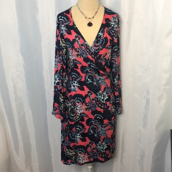 ROXY WOMENS FLORAL PRINT PINK/BLUE LONG SLEEVE WRAP DRESS SIZE S - Picture 10 of 15